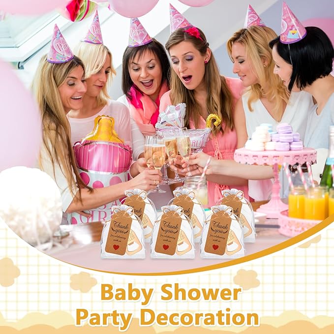 50Pcs Popping Bottle Openers Baby Shower Party Favors For Guests Baby Shower Return Favors Baby Bottle Shaped Bottle Opener Baby Shower Souvenirs With Organza Bags Thank You Cards, small, Gold