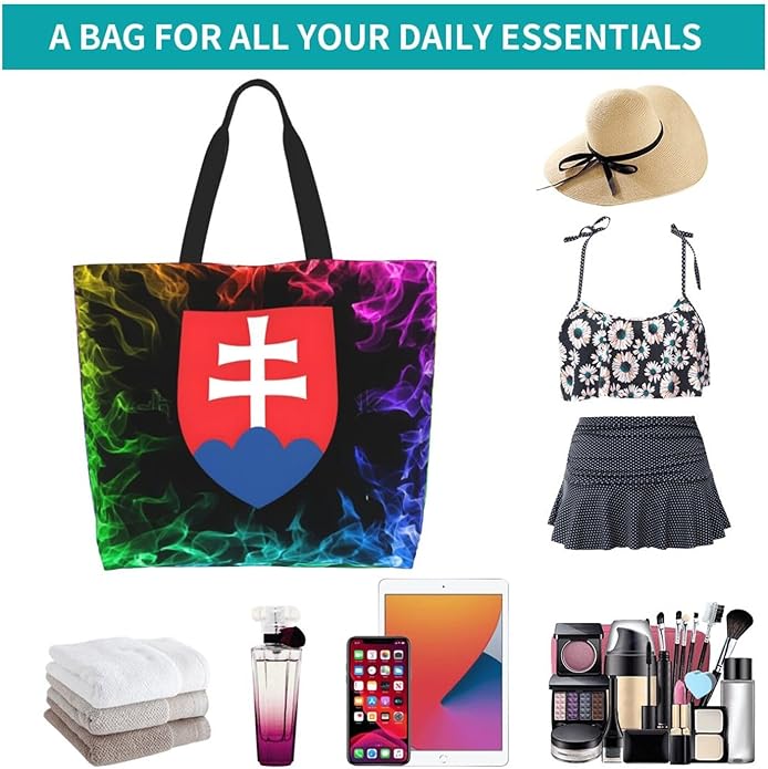 National Emblem of Slovakia Large Reusable Eco-friendly Shopping Bags Portable Storage Handbag