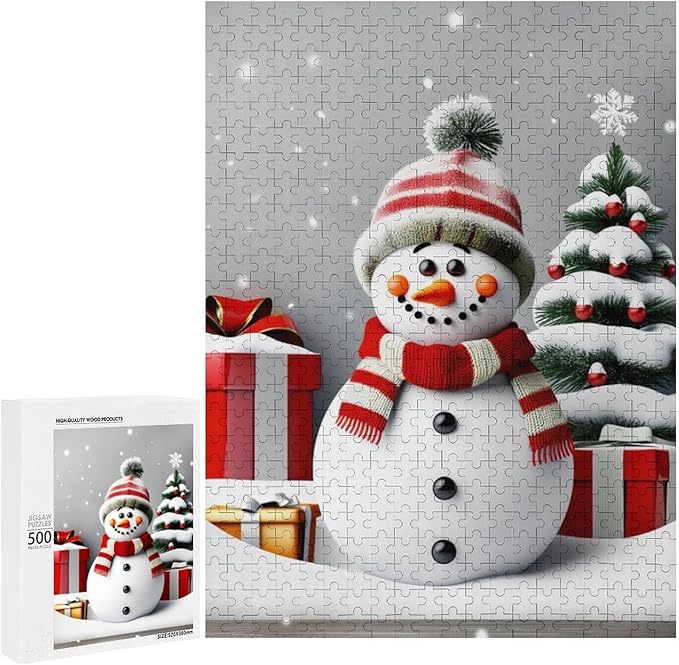 Wooden Puzzles for Adults 500 Pieces, Christmas Winter Snowman, Each Piece is Unique and Perfectly Put Together, are Special Home Decorations, Fun Puzzles, Party Games, Family Toys