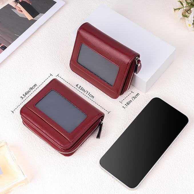 Genuine Small Wallet for Women, Slim RFID Blocking Credit Card Holder with ID Window, Compact Purses for Women with 18 Card Slots