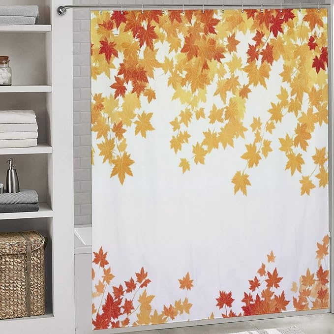 Fall Maple Shower Curtain Leaves Autumn Natural Scenery Havest Famhouse Waterproof Washable Fabric Bathroom Shower Curtains for Bathroom Decorations Home Indoor Decor 72x72Inch