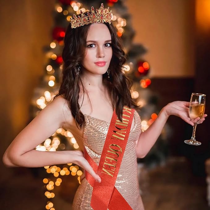 COCIDE Red Birthday Sash and Crown for Women - Crystal Tiaras Decorations for Girl,Glitter Rhinestone Gifts Headband Sashes Decor,Coronas for Queen,Happy Birthday Accessories Party Favors