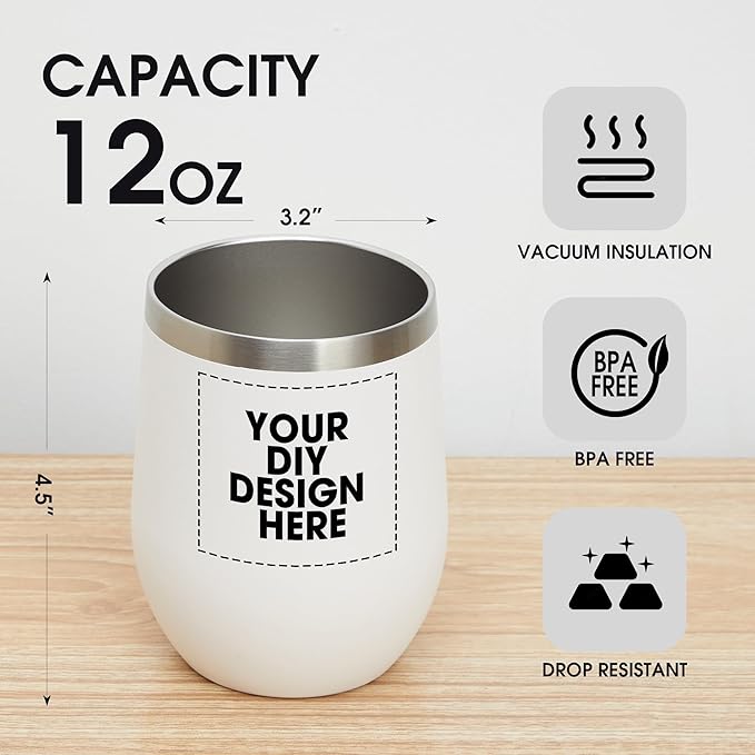 Personalized Wine Tumbler Glasses Print in USA Stainless Steel Travel Customized Coffee Cup with Lid & Straw Double Wall Insulated Mug with Colorful Text Logo Photo