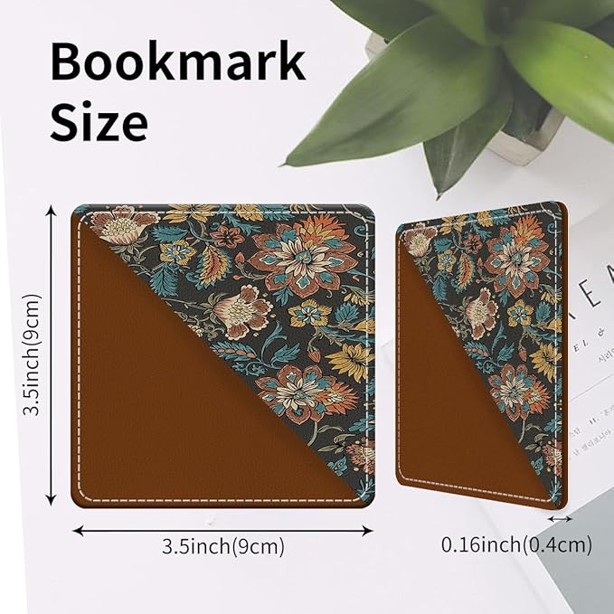 Cute Leather Bookmarks, Fun Triangle Making Corner Bookmark, Book Accessories for Reading Book Lovers, Unbreakable Page Markers for Women Men Luxury Paisley Flowers
