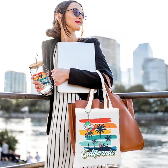 Chuangdi 4 Pcs California Travel Gifts Set Canvas Bag Cosmetic bag 16 oz Tumbler and Keychain California City Souvenirs for Christmas Traveler Friend Lover Sister Gifts