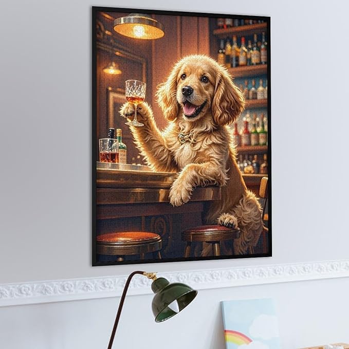 Funny Wooden Puzzle - Goldendoodle Cheers Celebrated Puzzle for Adult 1000 Piece，Wooden Jigsaw Puzzles Art Leisure Game Fun Suitable Family Friends Educational Learning Games Gift