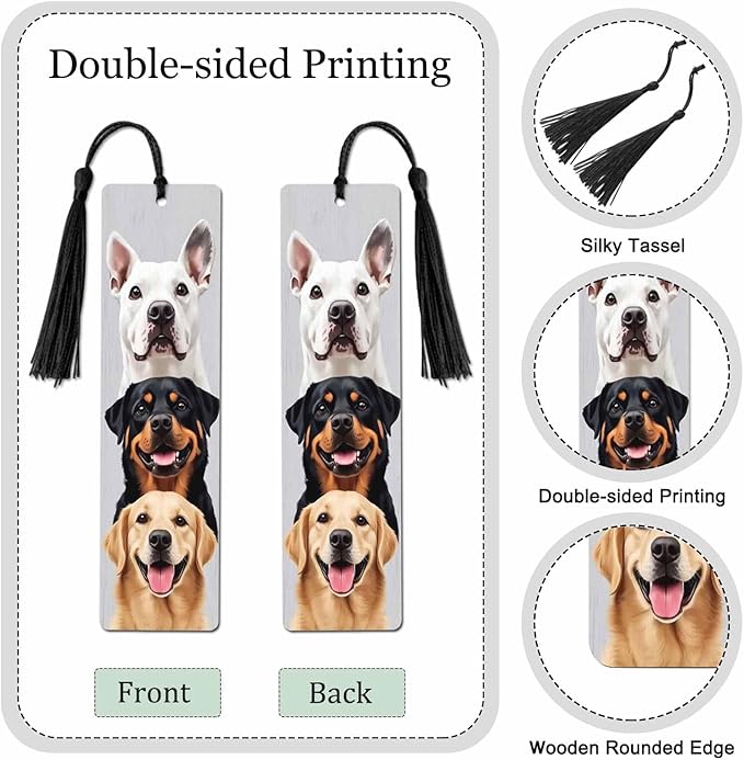 Cute Dogs 5 Pcs Bookmarks Funny Bulldog Puppy Animal Pet Wooden Bookmarks with Tassel for Students Reader Teachers Book Lovers