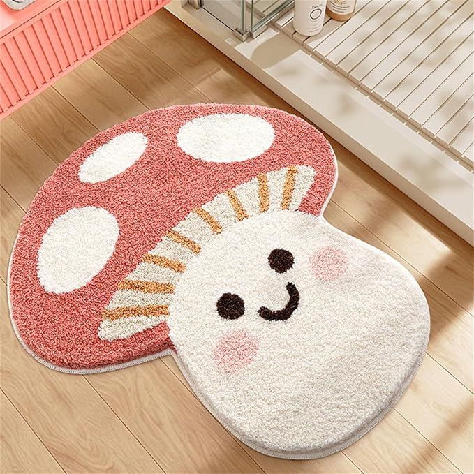 Ankah Shower Rug Bath Mat Forest Series Cartoon Design Bathroom Rug, Fluffy, Soft, Non-Slip, Durable, Absorbent Bath Rug, Irregular Plant Shaped Door Mat and Carpet, 30" x 31.5", Mushroom