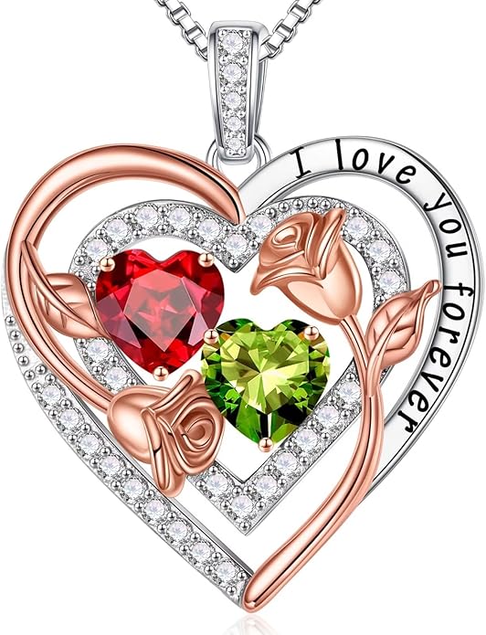 Iefil Valentines Day Gifts for Her - Sterling Silver Birthstone Necklace Anniversary Birthday Gifts for Her Wife Mom Daughter