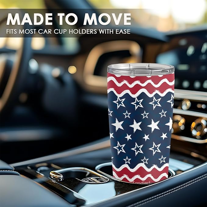 SANDJEST American Flag Tumbler 20oz, Stainless Steel Travel Cup with Lid, Insulated Coffee Mug, Gifts for Men Women Boys Girls Friends Sisters Brothers on Birthday Christmas July 4th