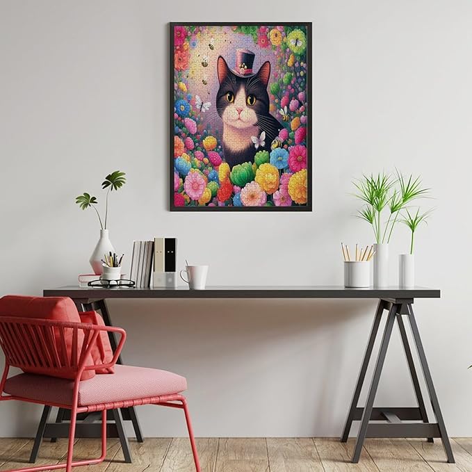 Wooden Puzzles 500 Piece，Cat Portrait Themed Jigsaw Puzzles，Educational Games，Family Puzzles，Unique Gifts for Wall Art，Funny Puzzles，Stress Relief Games，Puzzle Games