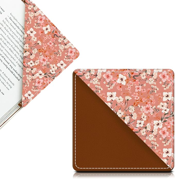 Cute Leather Bookmarks, Fun Triangle Making Corner Bookmark, Book Accessories for Reading Book Lovers, Unbreakable Page Markers for Women Men Cute Pink Floral