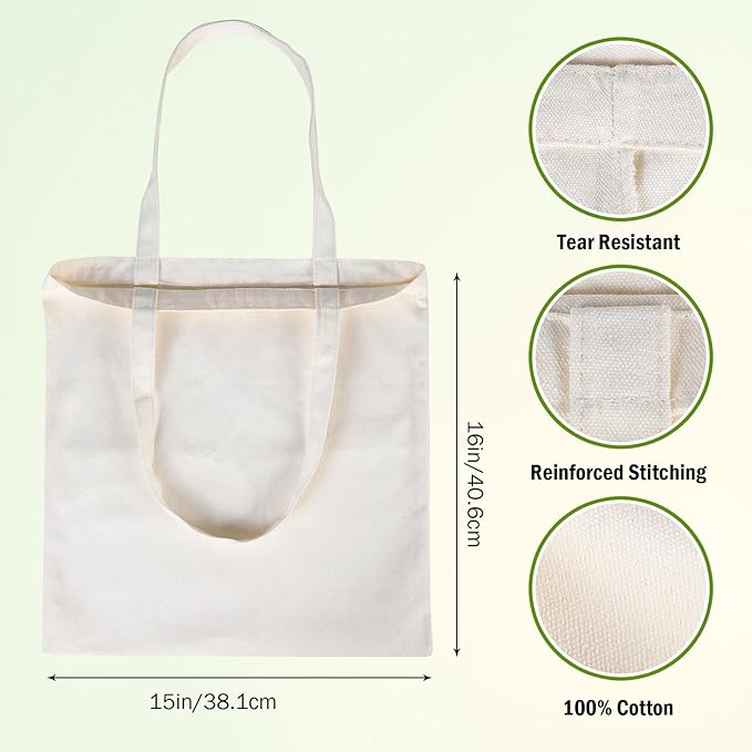 FF Sgdfc 2 Pcs Canvas Tote Bags, Natural Color Tote Bags 15 x 16 inch Sustainable Eco Friendly reusable, for Grocery Bags, DIY Gift Bags, Shopping Bags (Natural Colour)
