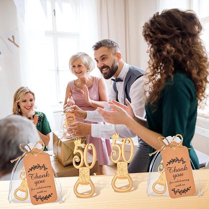 50Pcs 50th Birthday Bottle Opener Set, 50th Golden Bottle Openers Birthday Personalized Party Favors 50th Wedding Anniversaries Souvenirs Favors for Guests Gifts Decorations（50th）