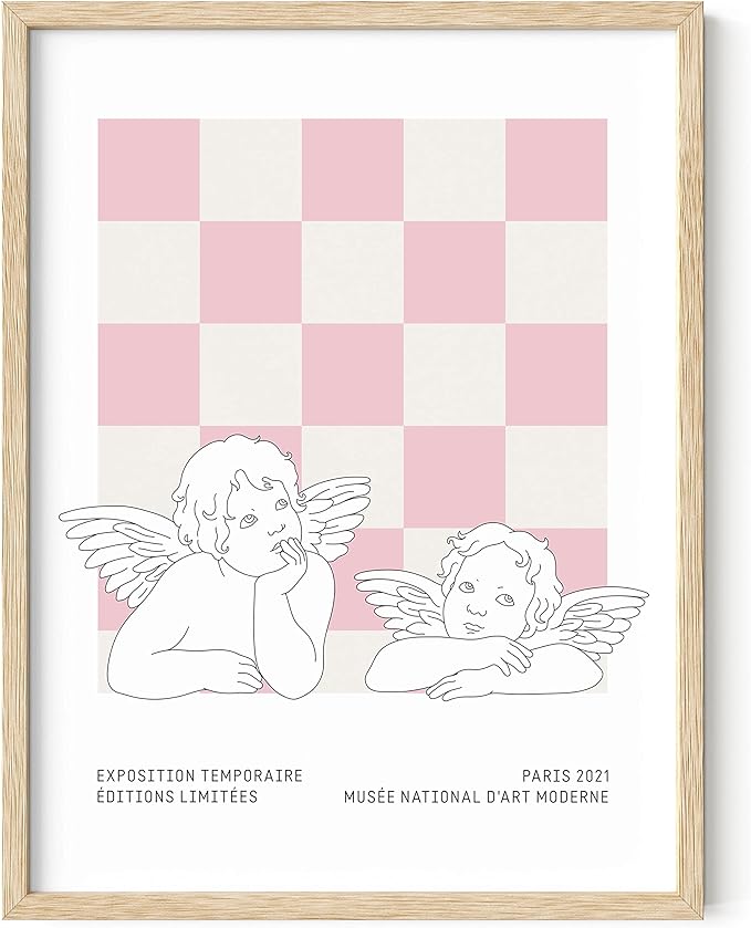 HAUS AND HUES Pink Wall Art, Danish Pastel Decor, Aesthetic Pastel Room Decor, Pink Pictures for Wall (Beige Framed, 12x16)