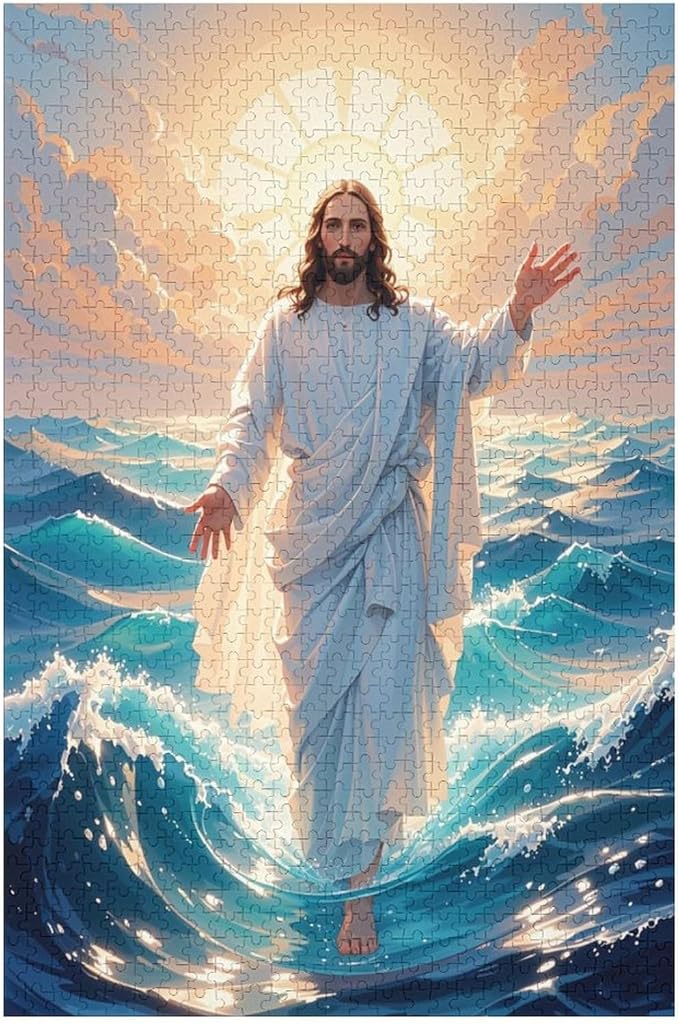 Jigsaw Puzzles for Adults 1000 Piece - Jesus Walk On Sea Wooden Puzzle，Unique Gifts for Wall Art ，Family Puzzles，Educational Games，Challenge Puzzles Puzzle Games