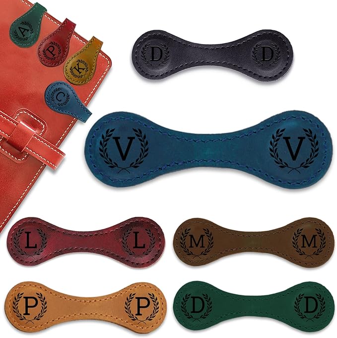 Personalized Magnetic Leather Bookmark - 26 Letters Vintage Engraved Book Marks,Custom Bookmark with Initial,Bookmarks for Women,Reading,Book Lovers (Blue, V)