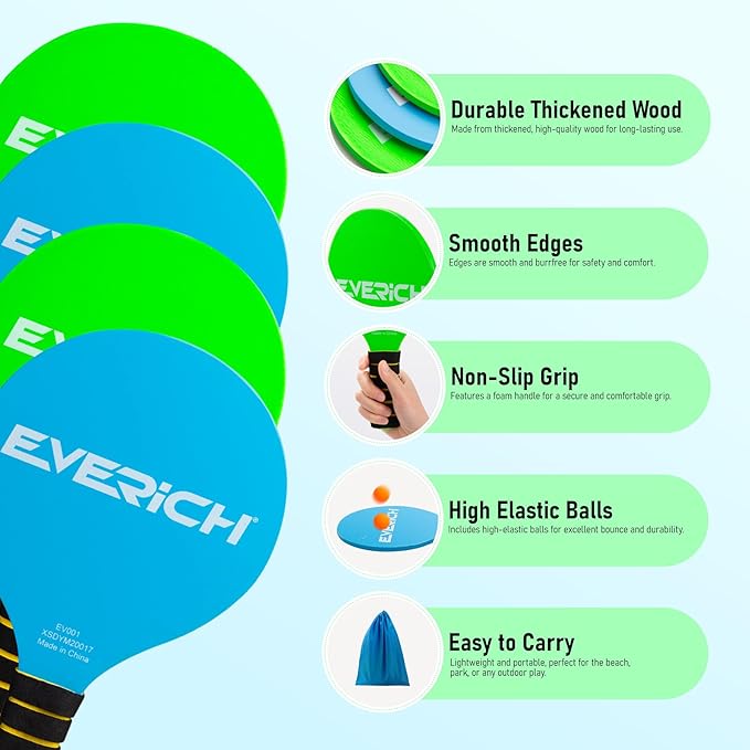 EVERICH TOY Toss and Catch Ball Set & Paddle Ball, Outdoor Games for Kids Toys, Christmas Family Games, Beach Pool Camping Yard Game Outside Toys, Gifts for Boys Girls 3 4 5 6 7 8 9 10 11 12 Years Old