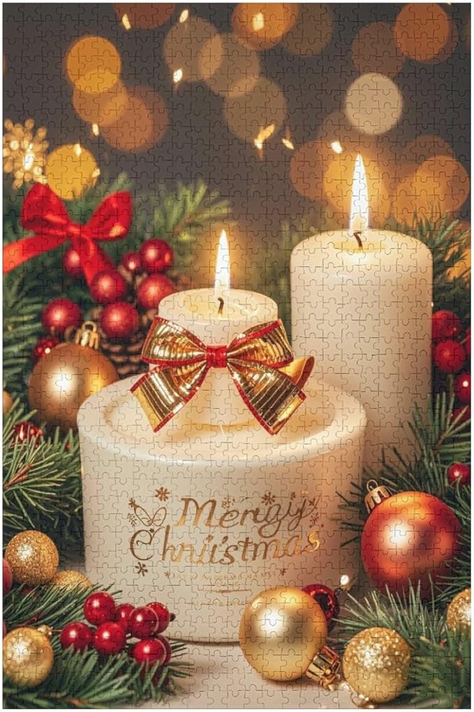 Jigsaw Puzzles for Adults 1000 Piece - Christmas Atmosphere Candle Light，Merry Christmas Themed Wooden Puzzles，Puzzle Games Challenge Puzzles，Educational Games，Family Puzzles