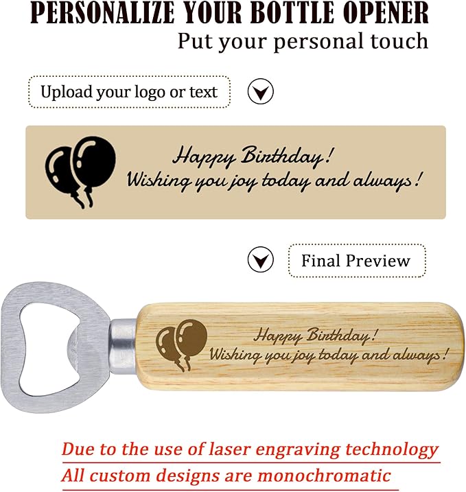 20-100PCS Personalized Bottle Openers,Wooden Handle Beer Opener,Laser Engraved Logo/Text,Good for Weddings,Partys,Bars,Kitchens,Restaurants,Promotional Gifts & Anniversary Favors
