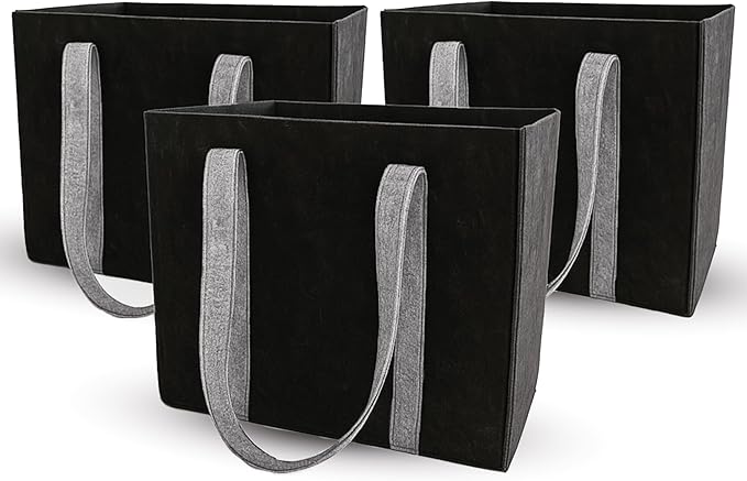CRAFTYLINES Eco-Friendly Reusable Grocery Bags RECYCLED FROM 30 PLASTIC BOTTLES | Heavy-Duty Shopping Bags with Long Handles | Large Tote Bags, Foldable Organizer & Carry Basket For Kitchen (3 Pack)