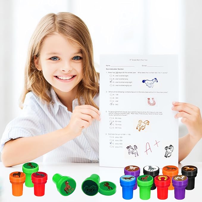Cinrobiye 24 Pcs Horse Party Favors Stampers for Boys Girls，Pre-Inked Western Pony Stamp Set for Birthday Party Supplies Cowboy Themed Goody Bag Fillers Classroom Rewards Pinata Prizes DIY Crafts