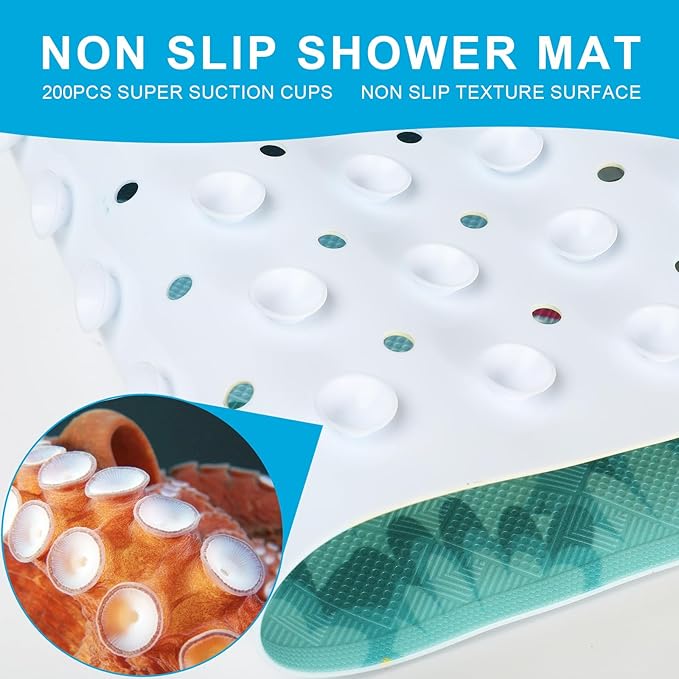 XIYUNTE Baby Bath Mat for Tub Non Slip Kids Bath Mat - 40''x16'' Extra Long Cartoon Bathtub Mat Non Slip Kids Shower Mat Eco-Friendly Toddler Bath Mats with Suction Cups, Machine Washable
