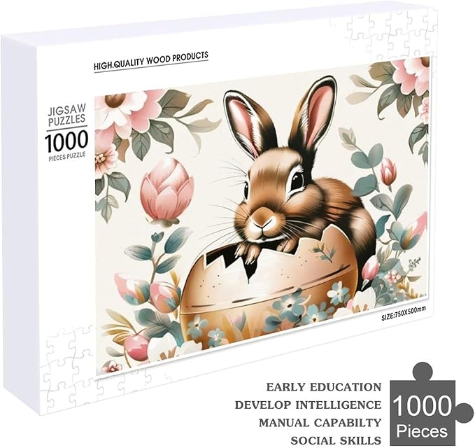 Wooden Puzzle - Easter Bunny Eggs Cute Rabbit Jigsaw Puzzles，Wooden Puzzles for Adults 1000 Pieces Challenge Puzzles，Educational Games，Family Puzzles，Unique Gifts for Wall Art