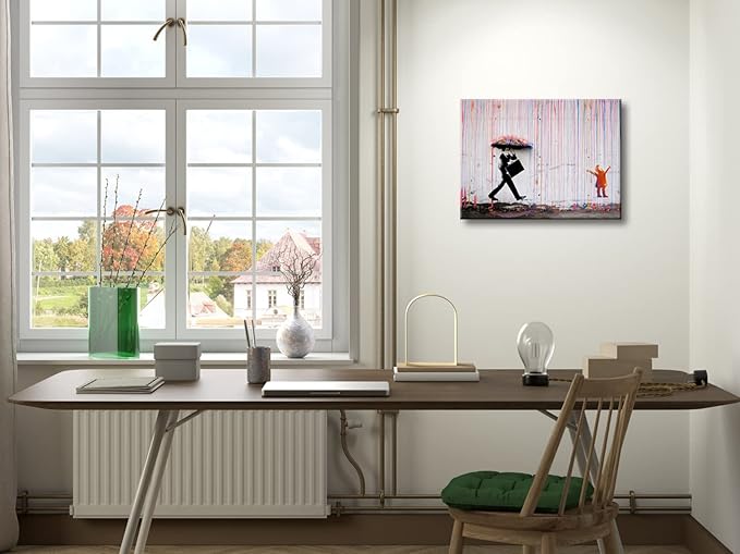 Wieco Art Banksy Raining Day or Colorful Graffiti Street Famous Canvas Paintings Wall Art Modern Inspirational Grey Love Pictures Print Artwork for Dining Room Kitchen Home Office Decor