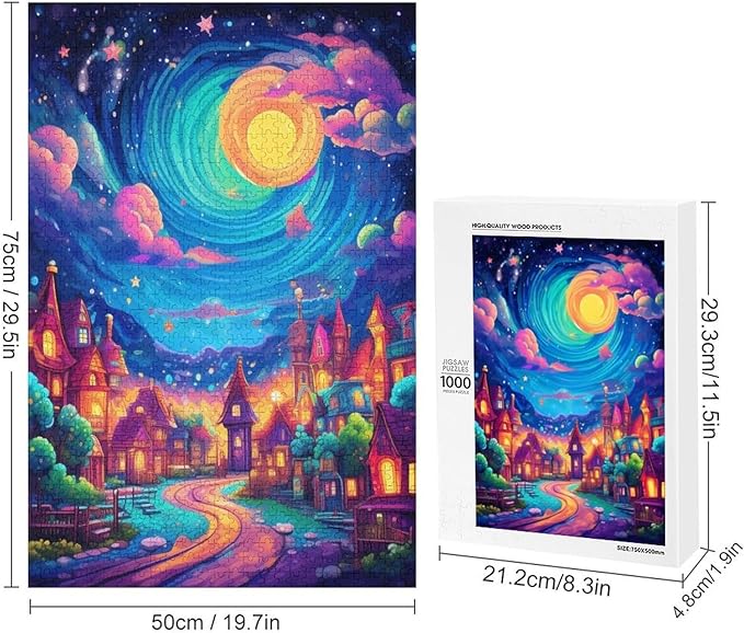 Jigsaw Puzzles for Adults 1000 Piece - Color Dream Town Themed Wooden Puzzles，Puzzle Games Challenge Puzzles，Educational Games，Family Puzzles，Unique Gifts for Wall Art