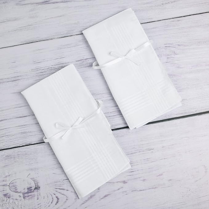 URAQT Men's Handkerchiefs, 12 Pack Gents Hankies, Mens Premium Handkerchiefs Cotton White Pocket Square Hanks for Men Women