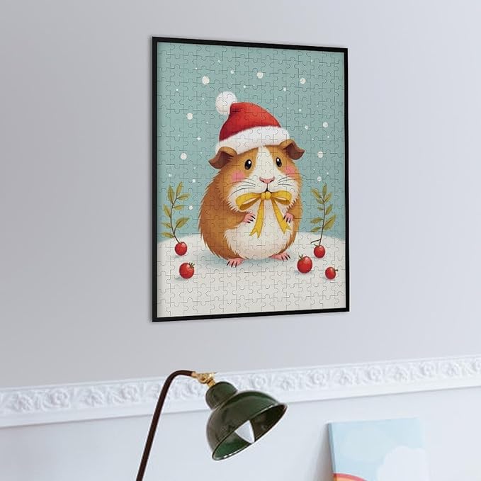 Jigsaw Puzzles Hamster Christmas Hat Wooden Puzzles for Adults,Challenging and Stimulating Puzzle Toy,Suit Adults and Kids,Decompressing Game，Parent-Child Game