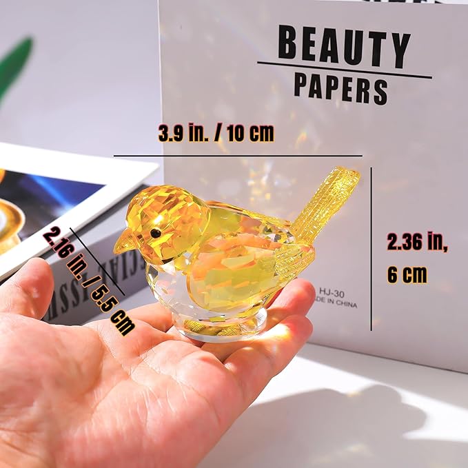 Ornalrist Crystal Yellow Clear Birds Figurines Handmade Collectible Animal Figurines Gifts for Him Son Table Home Decoration Paperweight for Women