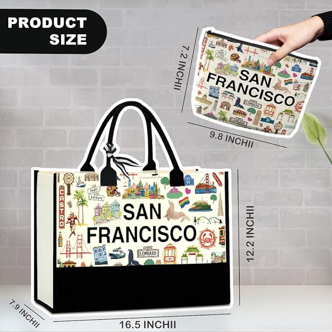 Boston Dallas Washington DC San Francisco Los Angeles China Travel Tote Bag Makeup Bag Set