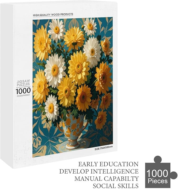 Jigsaw Puzzles for Adults 1000 Piece - Chrysanthemum Themed Wooden Puzzles，Puzzle Games Challenge Puzzles，Educational Games，Family Puzzles，Unique Gifts for Wall Art