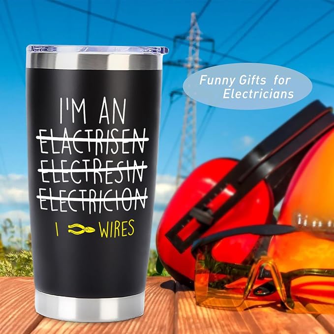 Electrician Gifts for Men - Funny Electrician Gifts for Electricians Men - 20oz Electrician Tumbler for Man or Male