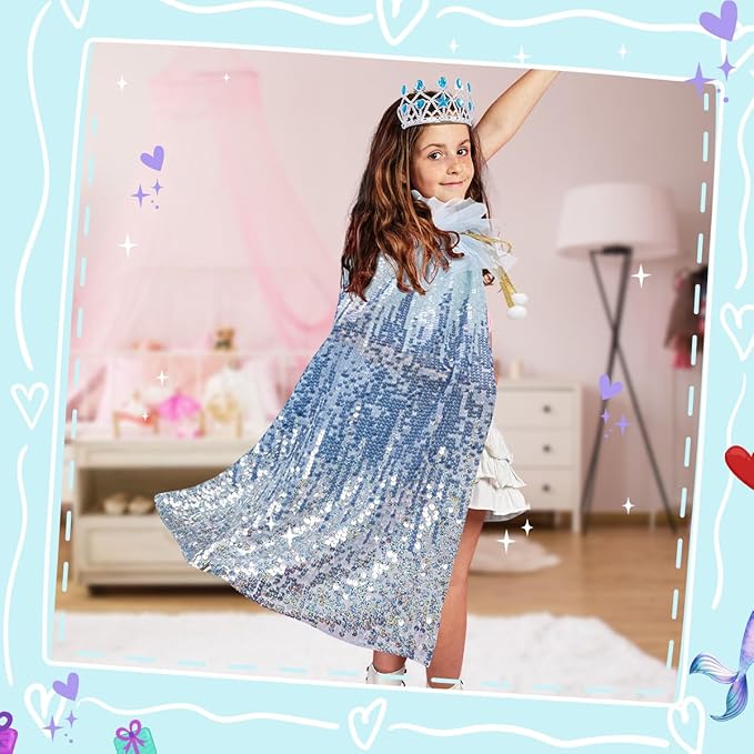 Meland Princess Dress Up for Girls 3-8, 11Pcs Mermaid Cape with Crown, Dress Up Clothes Birthday Gift Toys for Girls Toddlers