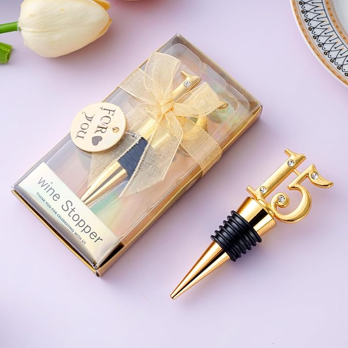 24Pack 15 Wine Bottle Stopper for 15th Birthday Party Favors, Quinceañera Party Favors 15 years old Wedding Anniversary Souvenirs or Decorations, Gift for Guests
