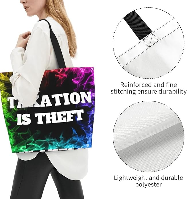 Taxation is Theft Large Reusable Eco-friendly Shopping Bags Portable Storage Handbag