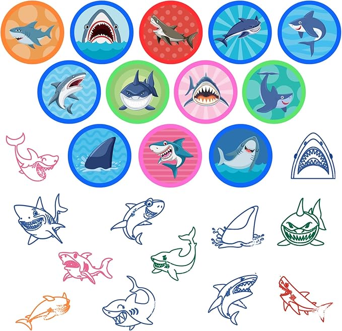 Cinrobiye 24 Pcs Shark Party Favors Stampers for Boys Girls Pre-Inked Sea Animal Stamps for Birthday Party Supplies Goody Bag Fillers School Classroom Rewards DIY Crafts Pinata Gift Prize