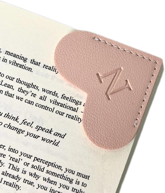 Personalized Leather Book Marks, Heart Bookmark, Unique Cute Handmade Letter Bookmarks Accessories for Reading Women, Teacher, Student, Book Lovers Book Mark Gifts (Pink, N)