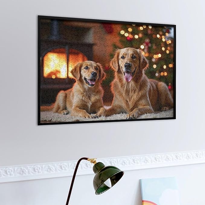 Wooden Puzzle - Golden Retriever in The Christmas House Jigsaw Puzzles，Wooden Puzzles for Adults 500 Pieces Challenge Puzzles，Educational Games，Family Puzzles，Unique Gifts for Wall Art