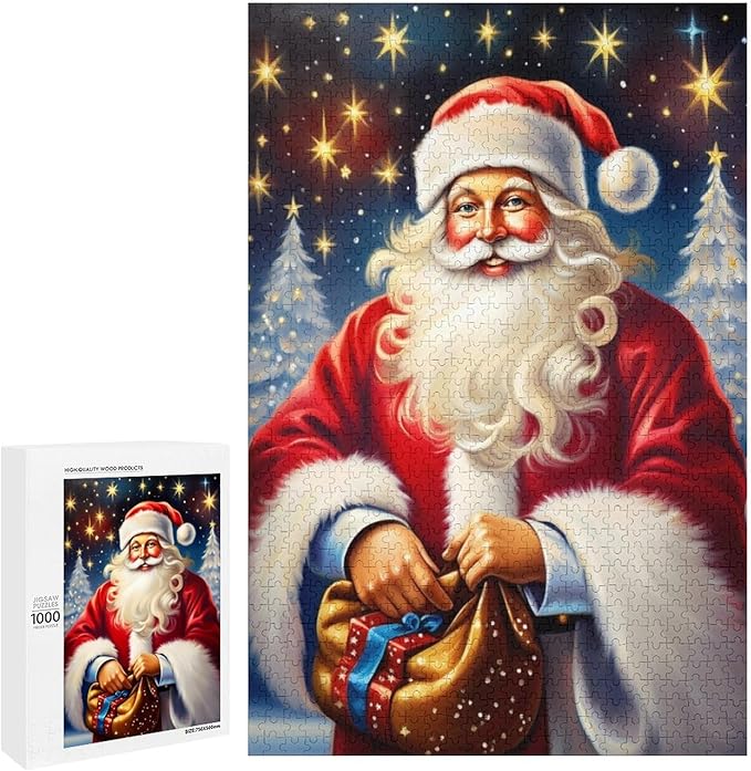 Puzzles for Adults 1000 Pieces Wooden Jigsaw Puzzle - Santa Carrying Presents Theme Puzzle，Party Games，Family Toys，Educational Puzzles，Stress Relief Wooden Puzzle，Gifts for Family and Friends