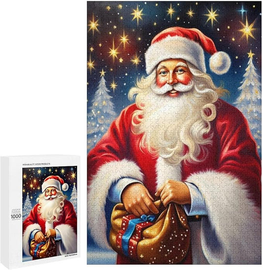 Puzzles for Adults 1000 Pieces Wooden Jigsaw Puzzle - Santa Carrying Presents Theme Puzzle，Party Games，Family Toys，Educational Puzzles，Stress Relief Wooden Puzzle，Gifts for Family and Friends