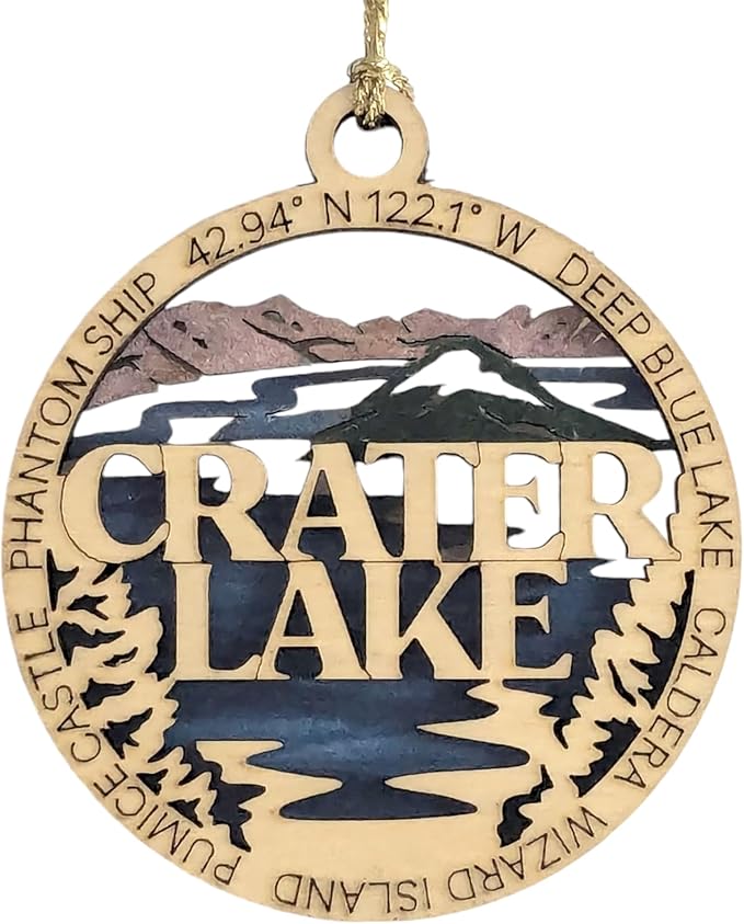 Crater Lake National Park Wood Ornament - Laser Cut Christmas Decoration, Handmade in Oregon USA