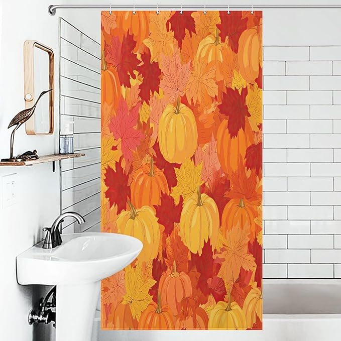 Autumn Pumpkins Fall Thanksgiving Shower Curtain Waterproof Washable Fabric Bathroom Shower Curtains for Bathroom Decorations Home Indoor Decor 35x72Inch