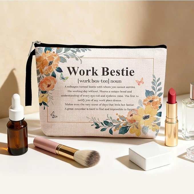 Funny Work Bestie Noun Makeup Bag Thank You Retirement Gifts BFF Gifts Friendship Gifts for Women Friends Coworker Colleague Cosmetic Bag Zipper Pouch Bag Travel Bag for Birthday Christmas