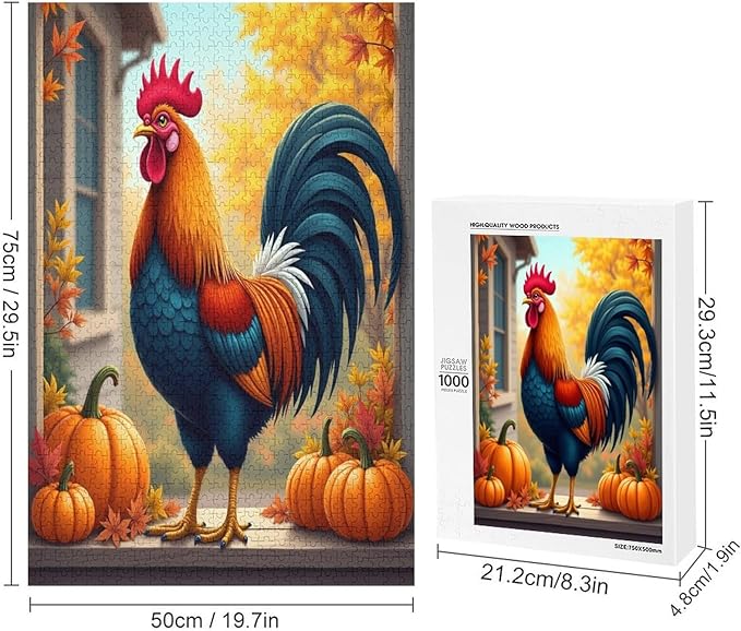 Jigsaw Puzzles for Adults 1000 Piece - Thanksgiving Fall Pumpkins and Cocks Wooden Puzzle，Funny Puzzle，Unique Gifts for Wall Art ，Family Puzzles，Educational Games，Challenge Puzzles