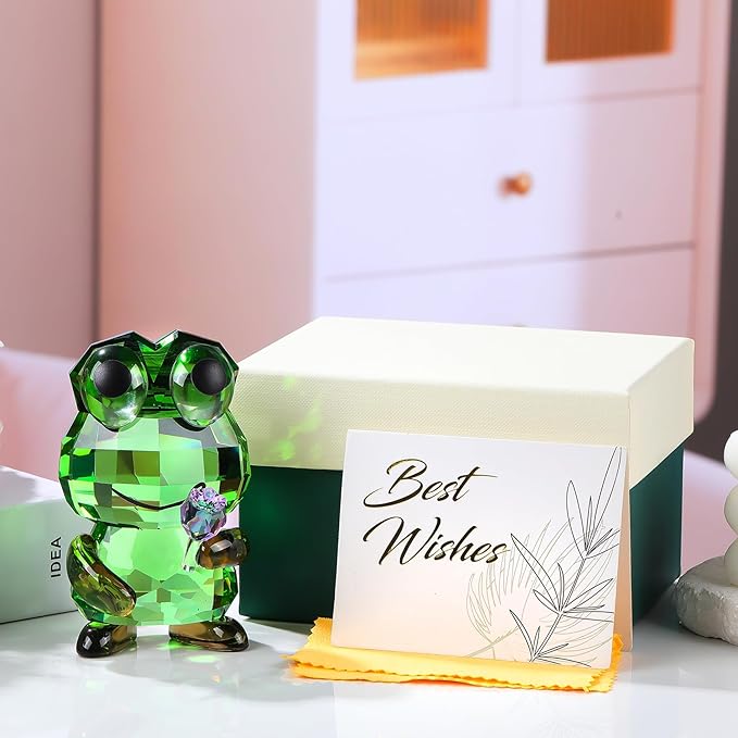 Crystal Frog Hold a Purple Rose Figurine Gifts for Women Mom - Funny Lucky Frog Ornament for Home Office Balcony Tabletop Decor Housewarming Birthday Gift