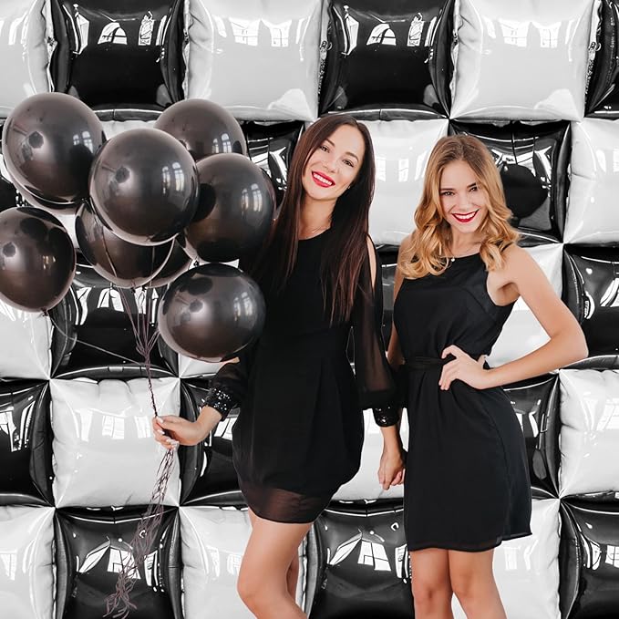 Black and White Square Foil Balloon Wall, 25 PCS Double Sided Checkered Balloons Flat Square Balloon Backdrop for Checkerboard Racing Themed Birthday Party Background Decoration